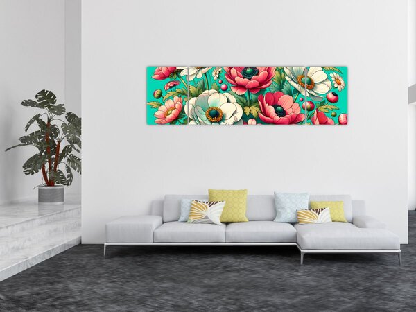 Obraz - Kwiaty na niebieskim tle (170x50 cm)