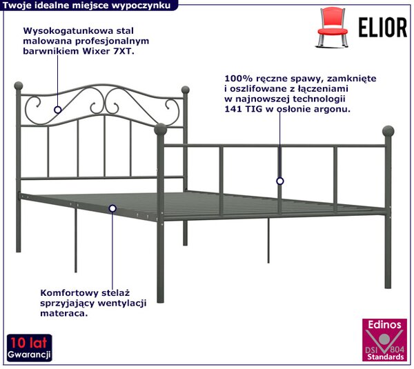Szare metalowe łóżko 160x200 cm Z8-N17