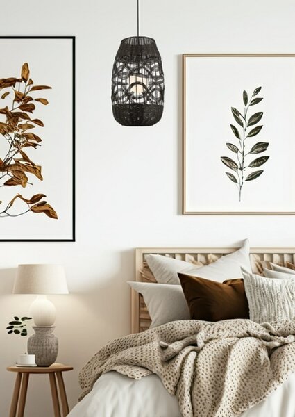 Czarna lampa wisząca z plecionym kloszem - K397 M2-L31