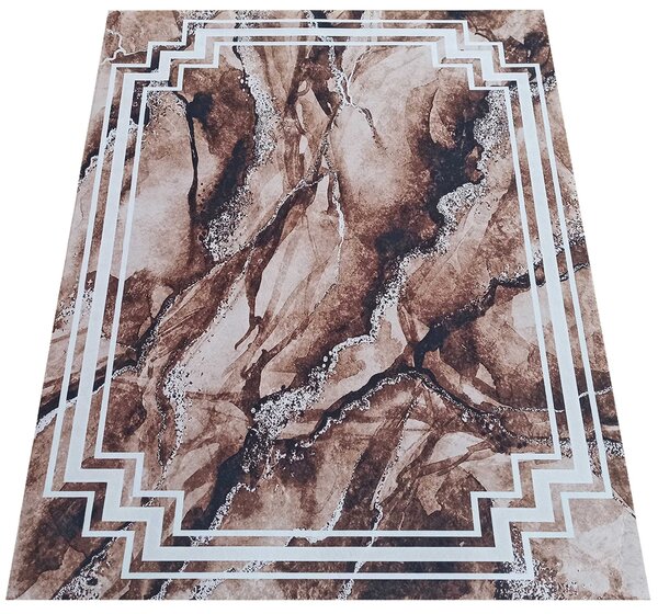 Prostokątny brązowy dywan z ramką - Sellu 7X