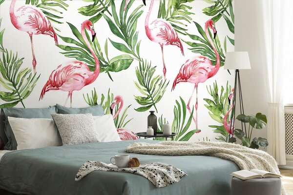 Tapeta flamingi w tropikach