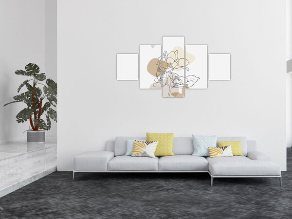 Obraz - Beżowe kwiaty z motylem N⁰1 (125x70 cm)