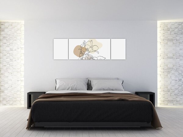 Obraz - Beżowe kwiaty z motylem N⁰1 (170x50 cm)