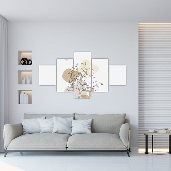 Obraz - Beżowe kwiaty z motylem N⁰1 (125x70 cm)