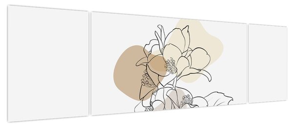 Obraz - Beżowe kwiaty z motylem N⁰1 (170x50 cm)