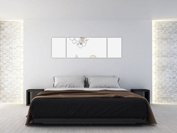 Obraz - Beżowe kwiaty z motylem N⁰2 (170x50 cm)