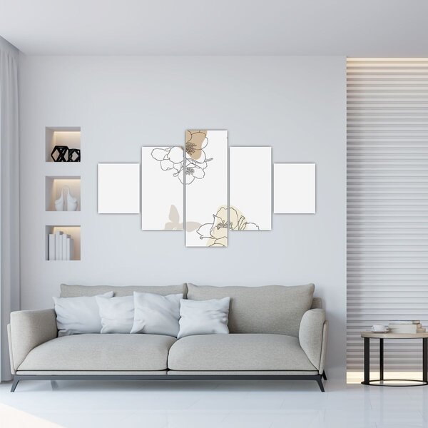 Obraz - Beżowe kwiaty z motylem N⁰2 (125x70 cm)