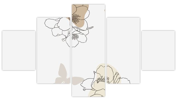 Obraz - Beżowe kwiaty z motylem N⁰2 (125x70 cm)