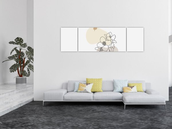 Obraz - Beżowe kwiaty z motylem N⁰3 (170x50 cm)