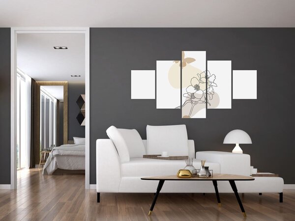Obraz - Beżowe kwiaty z motylem N⁰3 (125x70 cm)
