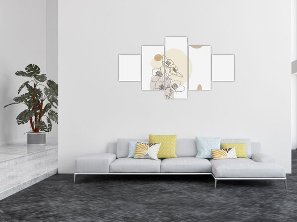 Obraz - Beżowe kwiaty z motylem N⁰4 (125x70 cm)