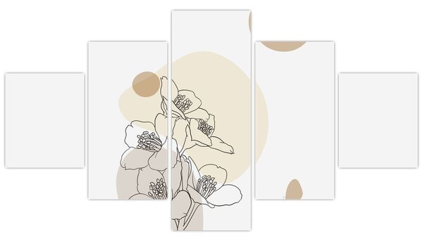 Obraz - Beżowe kwiaty z motylem N⁰4 (125x70 cm)