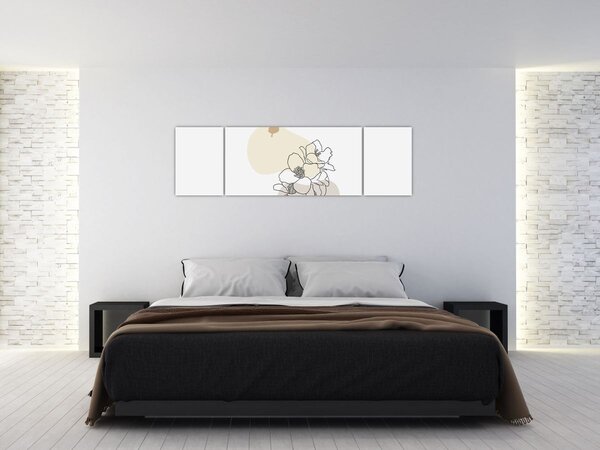 Obraz - Beżowe kwiaty z motylem N⁰3 (170x50 cm)