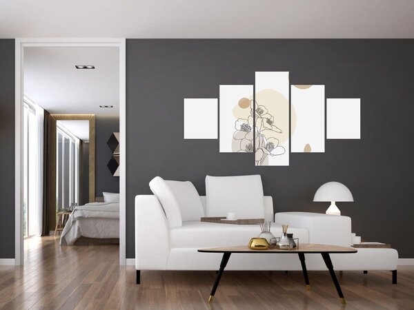 Obraz - Beżowe kwiaty z motylem N⁰4 (125x70 cm)