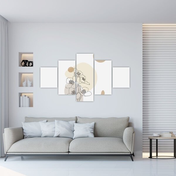 Obraz - Beżowe kwiaty z motylem N⁰4 (125x70 cm)