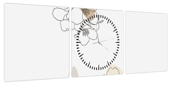 Obraz - Beżowe kwiaty z motylem N⁰2 (z zegarem) (90x30 cm)