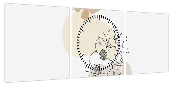 Obraz - Beżowe kwiaty z motylem N⁰3 (z zegarem) (90x30 cm)