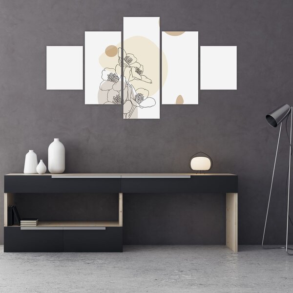 Obraz - Beżowe kwiaty z motylem N⁰4 (125x70 cm)