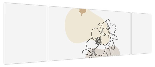 Obraz - Beżowe kwiaty z motylem N⁰3 (170x50 cm)