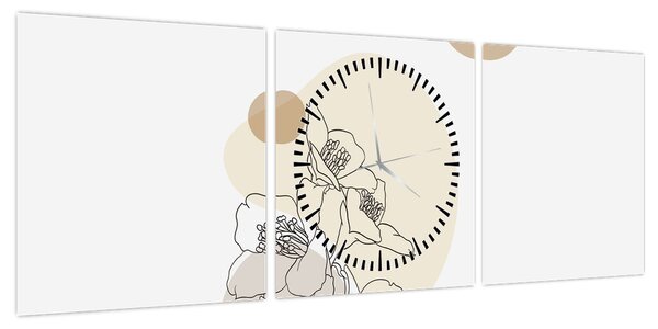 Obraz - Beżowe kwiaty z motylem N⁰4 (z zegarem) (90x30 cm)