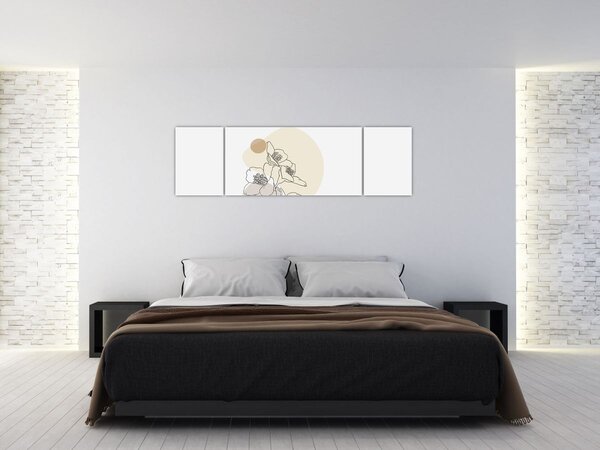 Obraz - Beżowe kwiaty z motylem N⁰4 (170x50 cm)