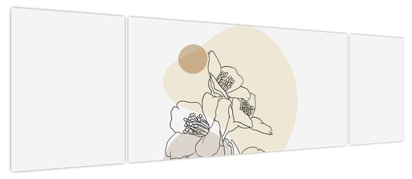 Obraz - Beżowe kwiaty z motylem N⁰4 (170x50 cm)