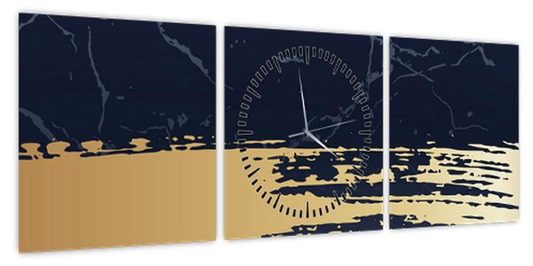Obraz - Niebiesko-złota abstrakcja N⁰2 (z zegarem) (90x30 cm)