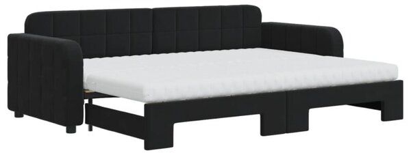 Sofa rozsuwana z materacami, czarna, 80x200 cm, aksamit