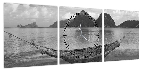 Obraz - Hamak na plaży (z zegarem) (90x30 cm)