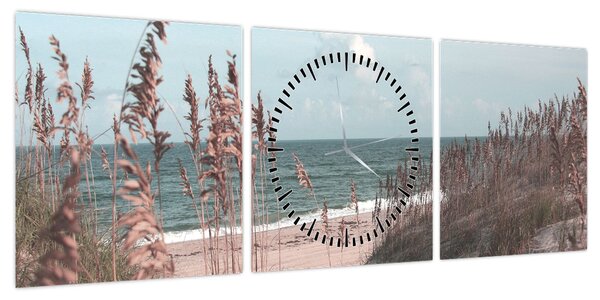Obraz - Różowa plaża (z zegarem) (90x30 cm)
