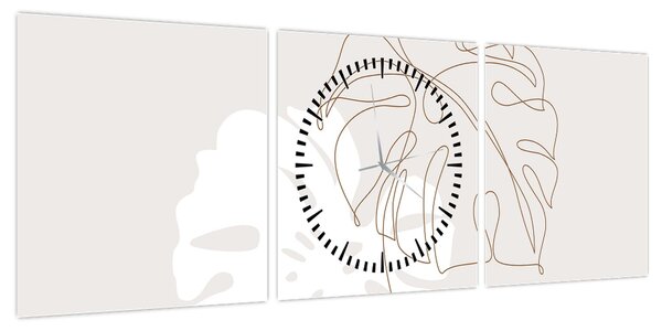 Obraz - Line art monstera N⁰2 (z zegarem) (90x30 cm)