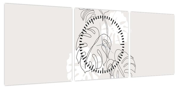 Obraz - Line art monstera N⁰3 (z zegarem) (90x30 cm)