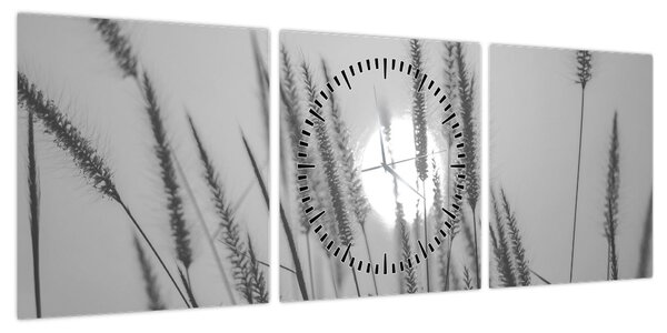 Obraz - Łąka o zachodzie słońca (z zegarem) (90x30 cm)