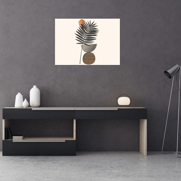 Obraz - Abstrakcja z liściem palmy (70x50 cm)