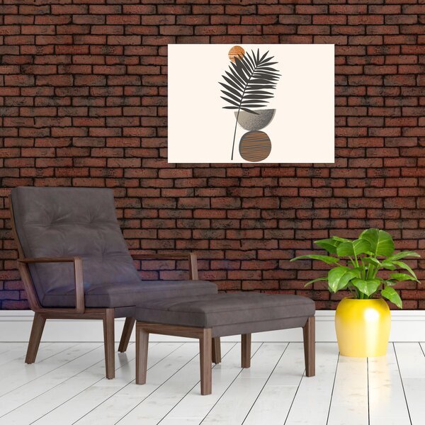 Obraz - Abstrakcja z liściem palmy (70x50 cm)