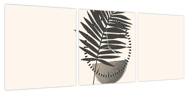 Obraz - Abstrakcja z liściem palmy (z zegarem) (90x30 cm)