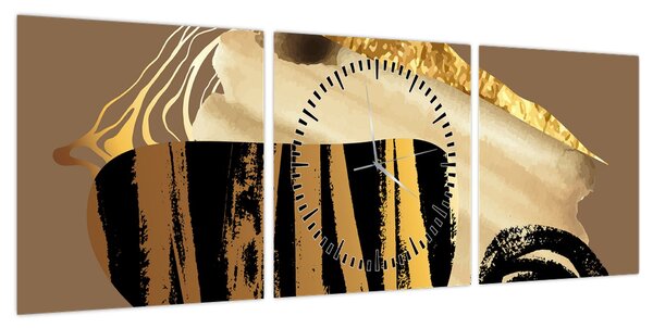 Obraz - Abstrakcja złotobrązowy N⁰2 (z zegarem) (90x30 cm)