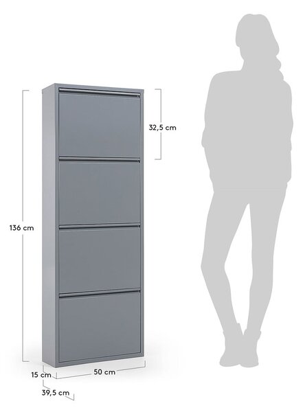 Jasnoszara metalowa uchylna szafka na buty 50x136x15 cm Ode – Kave Home