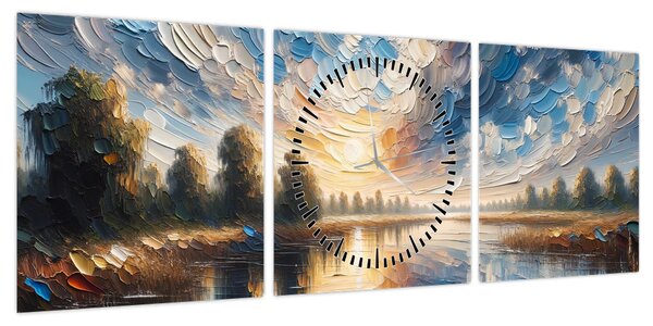 Obraz - Obraz słońca nad wodą (z zegarem) (90x30 cm)