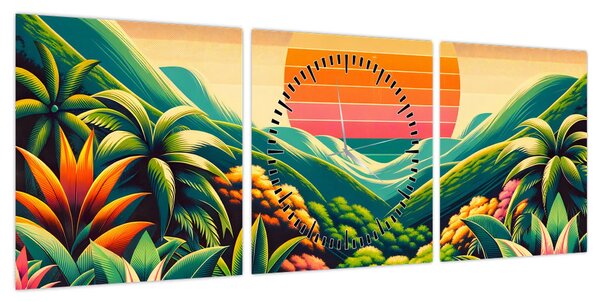 Obraz - Kolorowy zachód słońca (z zegarem) (90x30 cm)