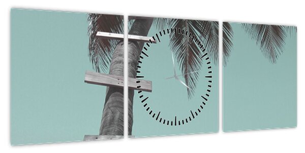 Obraz - Palma na Karaibach (z zegarem) (90x30 cm)