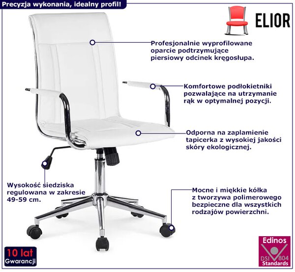 Biały biurowy fotel obrotowy do komputera A0-M30