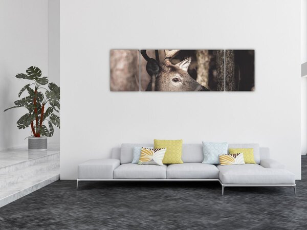 Obraz - Jeleń w lesie (170x50 cm)