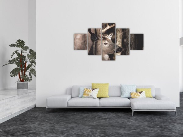 Obraz - Jeleń w lesie (125x70 cm)