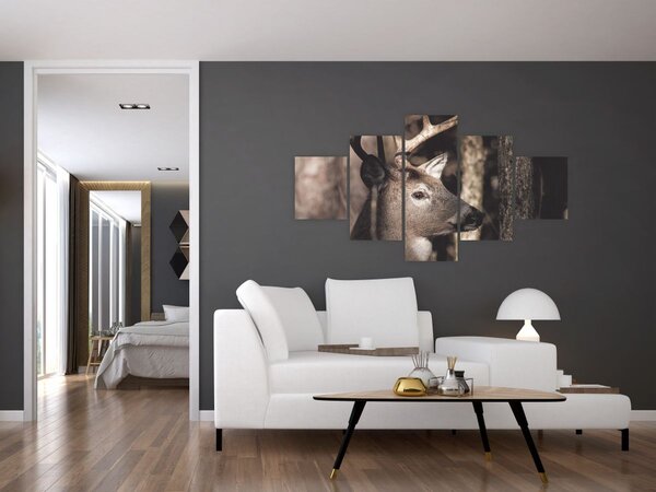 Obraz - Jeleń w lesie (125x70 cm)