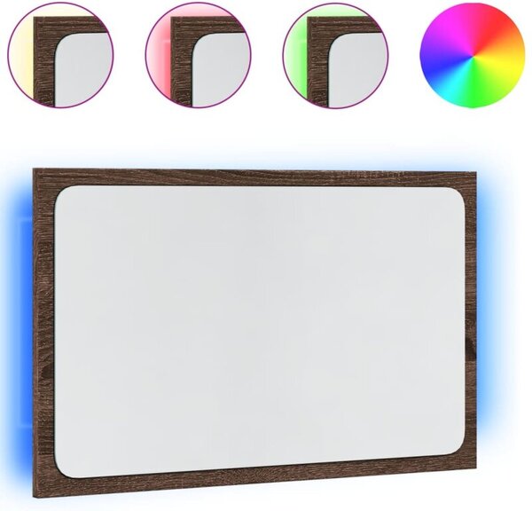 Lustro Åazienkowe z LED, brÄ zowy dÄ b, 60x8,5x38 cm
