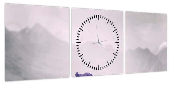 Obraz - Fioletowe kwiaty w górach (z zegarem) (90x30 cm)