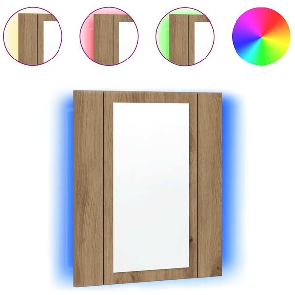 Szafka łazienkowa z lustrem i LED, dąb artisan, 40x12x45 cm