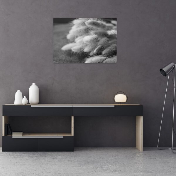 Obraz - trawa z króliczym ogonkiem na stole (70x50 cm)