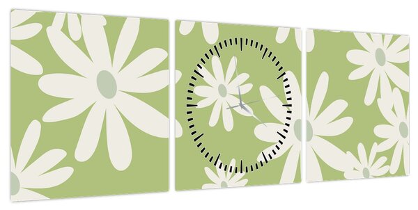 Obraz - Hipisi, zielone kwiaty N⁰1 (z zegarem) (90x30 cm)